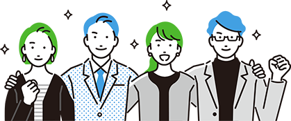 スタッフが肩を組んでいるイラスト